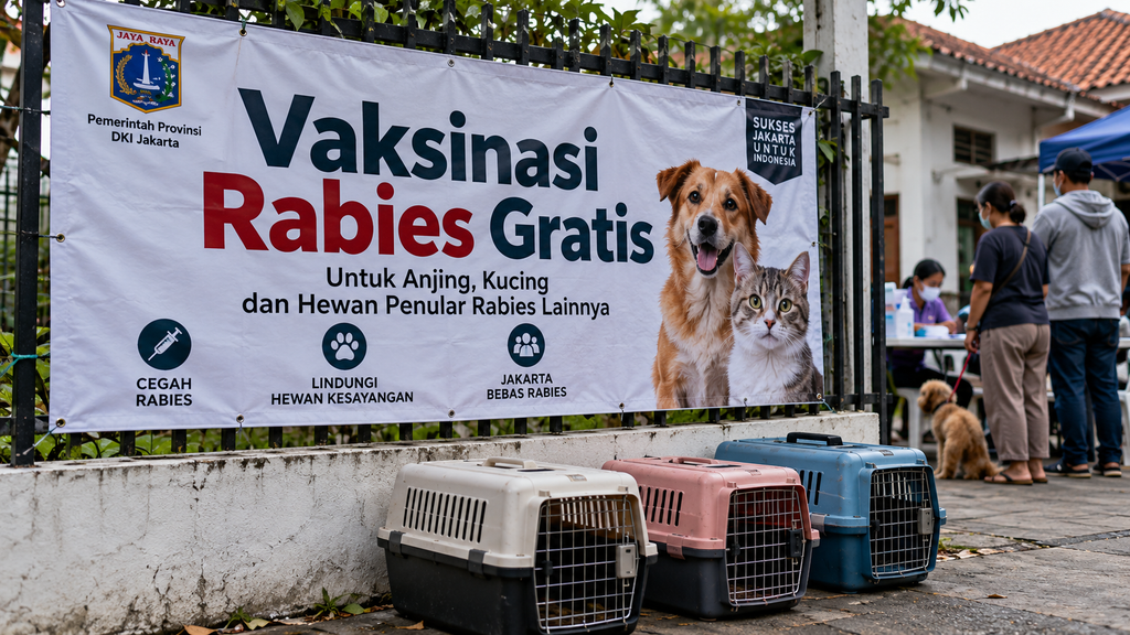 Syarat Vaksin Rabies Gratis Anabul di Jaksel, Usia Minimal 4 Bulan 2 Spanduk resmi dari Suku Dinas KPKP Jakarta Selatan yang menginformasikan layanan vaksinasi rabies gratis untuk hewan peliharaan.